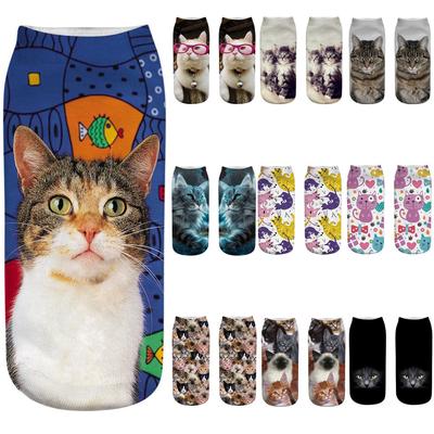 Women 3D Novelty Crazy Funny Cat  Socks Cute Colorful Cartoon Low Cut Socks