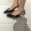New Temperament Black Pointy Kitten with Fine Heel One-line Buckle Buckle Female Summer Sandals