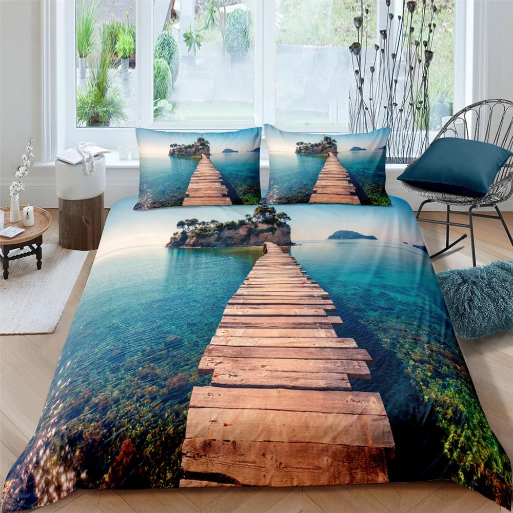 Beautiful Scenery Bedding Set Bed Cover Floral Trees Duvet Cover with Pillowcase 2/3Pcs King Bedclothes Polyester Quilt Cover