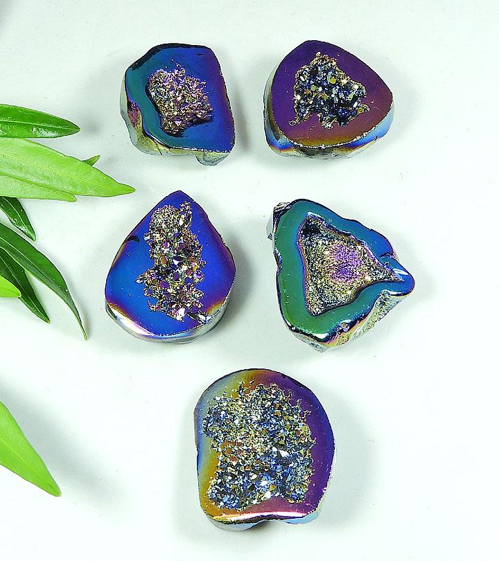 Pietre prețioase libere, agate, drusă, titan curcubeu, 27-30 mm, 5 buc., SY-114