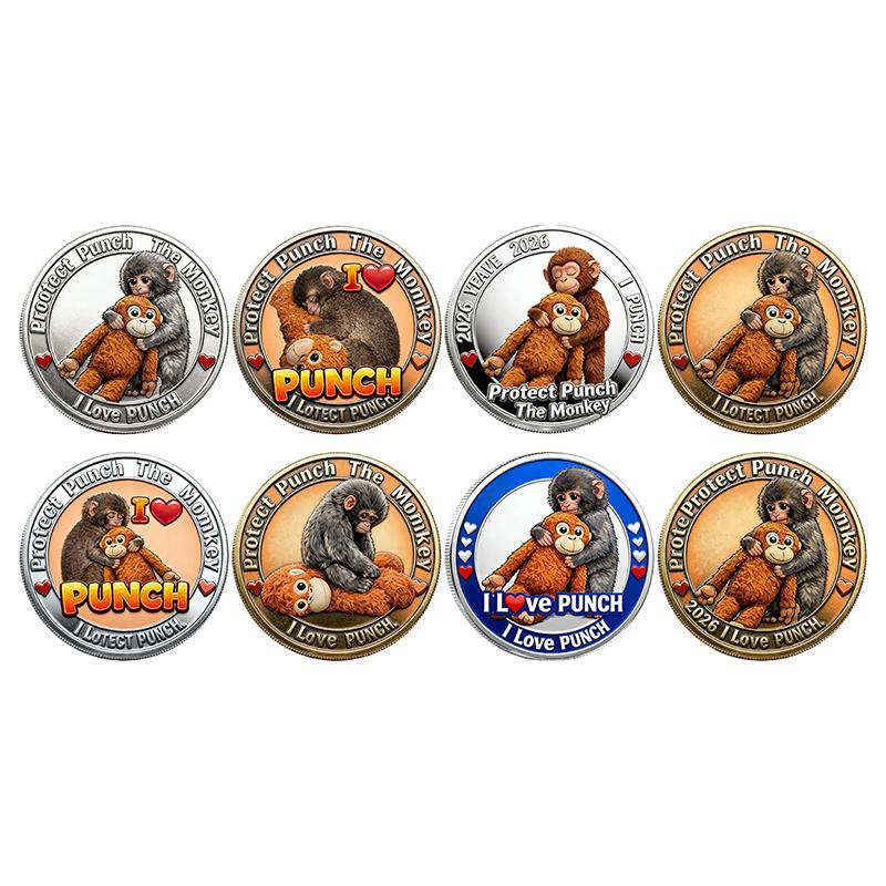 Prote Protect Punch Monkey Coin 3D Embossed Commemorative Figure Metal Collectible Souvenir Home Decoration Children Adults Gift