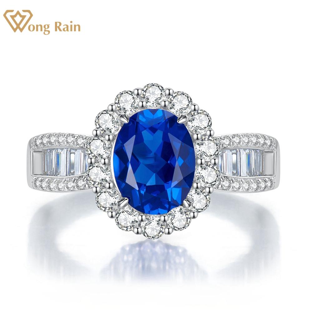 

Wong Rain Classic 100% стерлинговое серебро 925 пробы овальное 7*9 мм AAAAA цирконы с драгоценными камнями обручальное кольцо для женщин ювелирные изделия US 5 синий