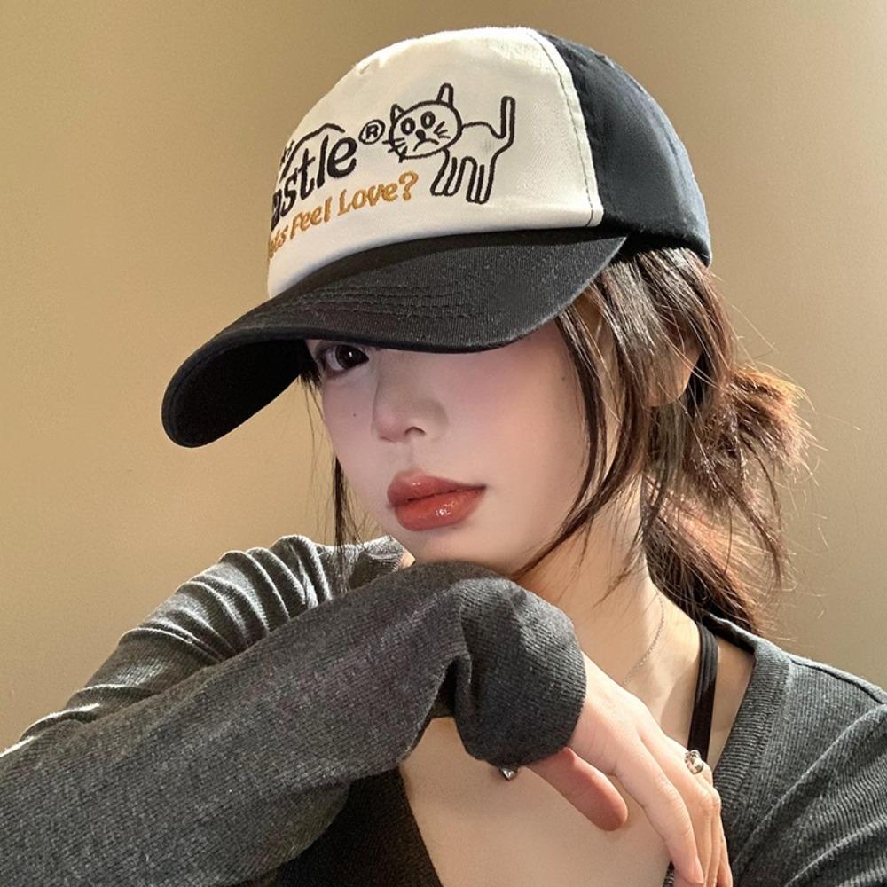 Hip Hop Color Contrast Baseball Cap Wide Brim Curved Brim Hat Fashion Cartoon Peaked Cap  Daily