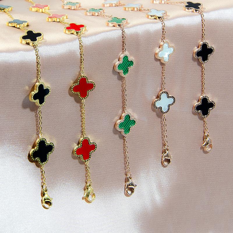Titanium Steel 18K Four-Leaf Clover Bracelet Women Fashion Light Luxury Stainless Steel Lucky Grass Bracelet