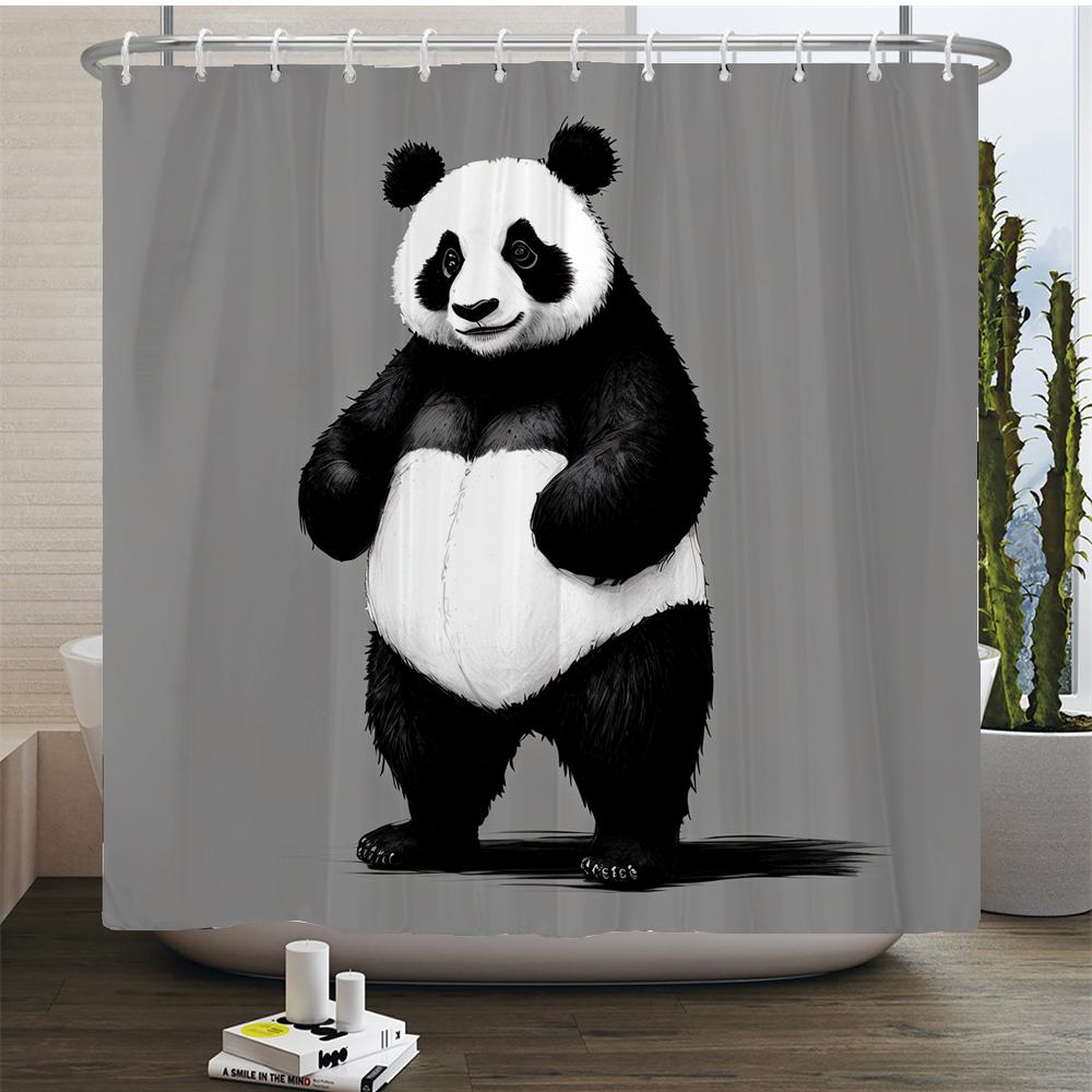 

Cute Cartoon Panda Printed Fabric Waterproof Shower Curtain with Hooks For Bathtub Bathroom Screens Home Decor Wall Cloth W90xH180cm