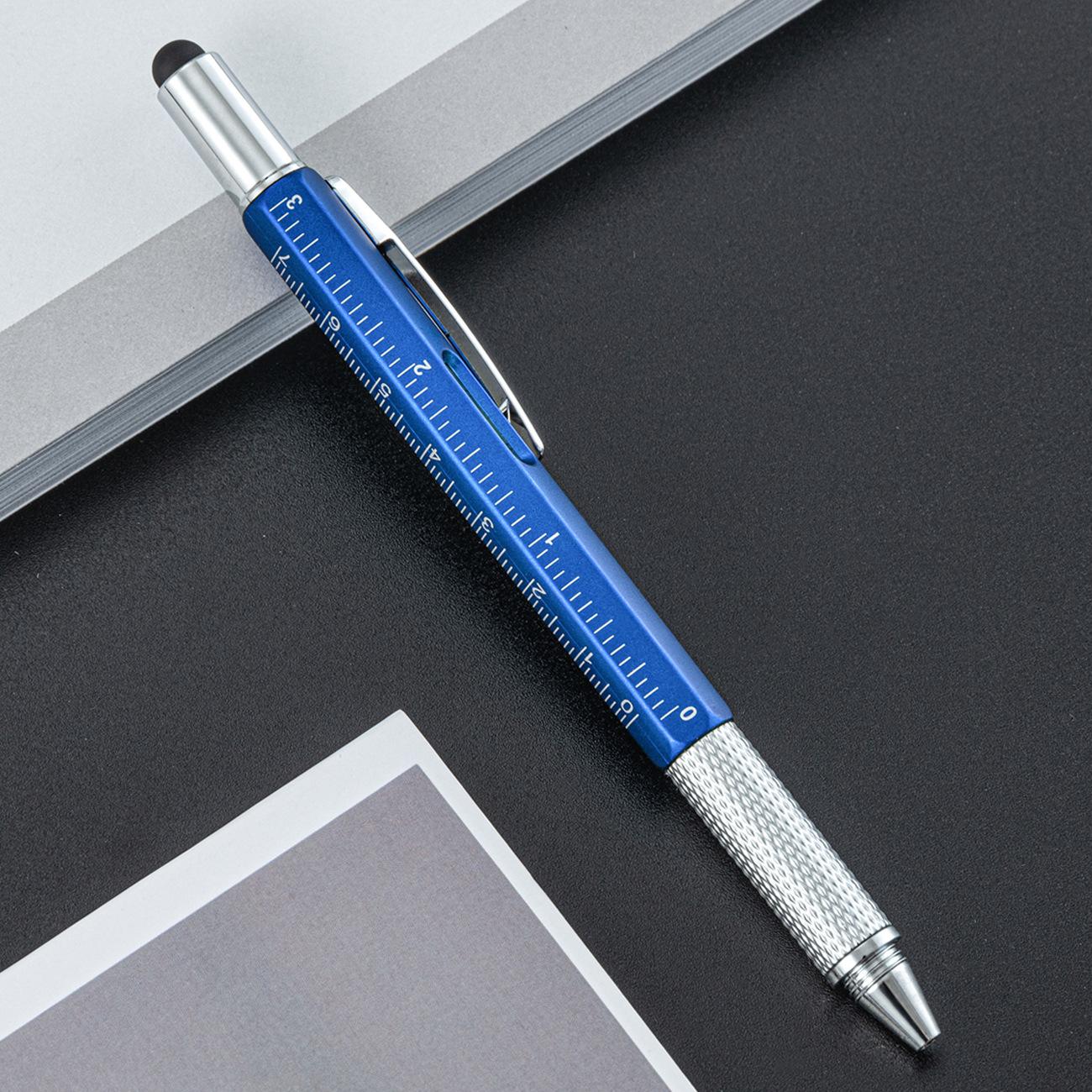 

Многофункциональный инструмент 6 в 1, шариковая ручка, отвертка, линейка, спиртовой уровень, креативные канцелярские принадлежности, подарок, сенсорный экран, стилус, дизайн, емкостная ручка синий