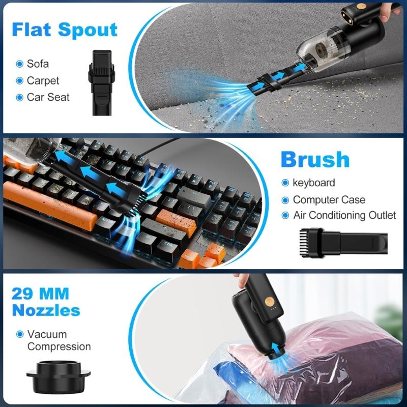 Portable Rechargeable Car Vacuum Cleaner with 2 LED Light Handheld High Speed Motor Dry Wet Electric Dust Cleaning Tool