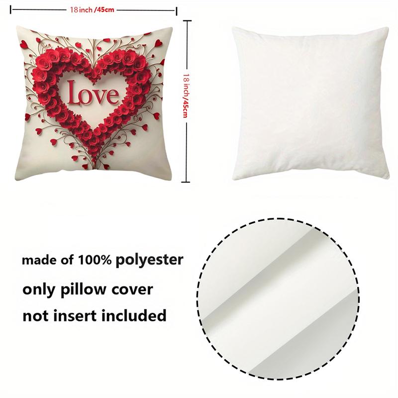 Heart Pattern Cushions 2D Printed Love Decorative Pillow Polyester Pillowcase, Sofa Decorative Cushion Cov Headboard Pillow