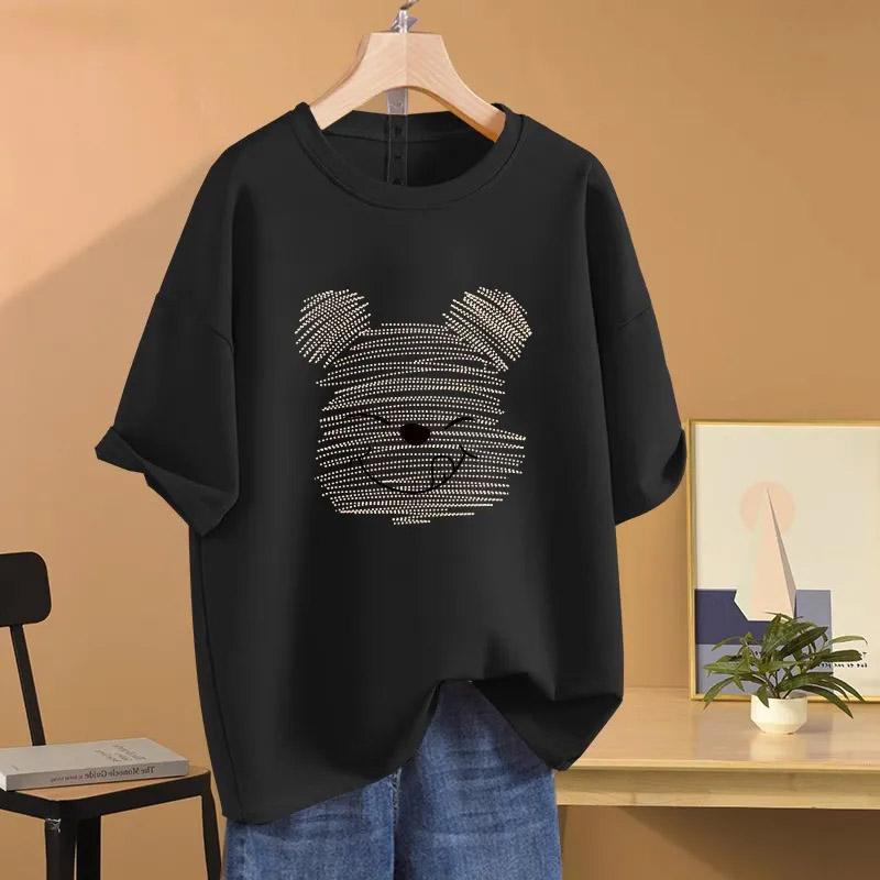 

T-shirt for Women Summer Large Size Cotton Shirt Soft Loose Printed Casual Comfortable Pullover T-shirt Top M чорний