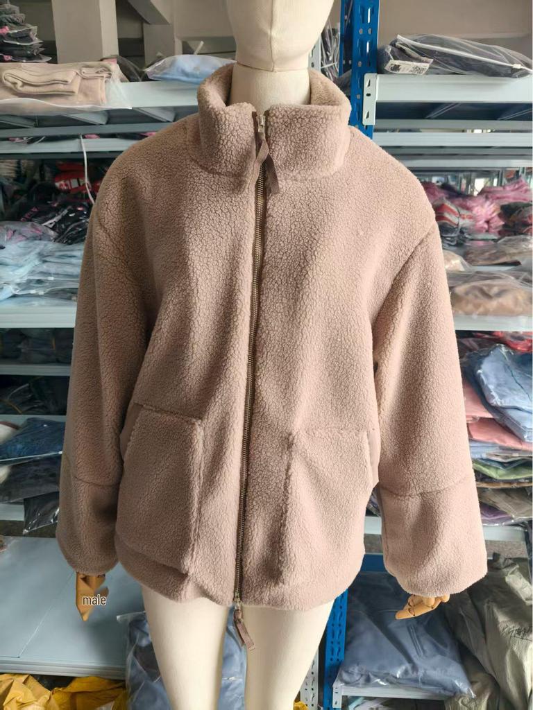 2024 European-American Style Women's High Neck Lamb Wool Blend Plush Coat