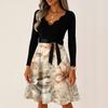Women's Casual Fashion V-neck Long Sleeved Retro Christmas Print Retro Dress