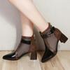 Fashion Women Sandals New Summer Sexy Mesh Ankle Boots Pointed Toes High Heels Shoes Ladies Short Boots Chunky Heels Spring Zipper Shoes