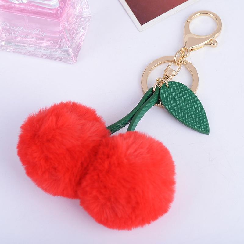 Plush Fur Fluffy Cute Cherry Keyring Pendant Bag Hanging Accessories Fashion Jewelry