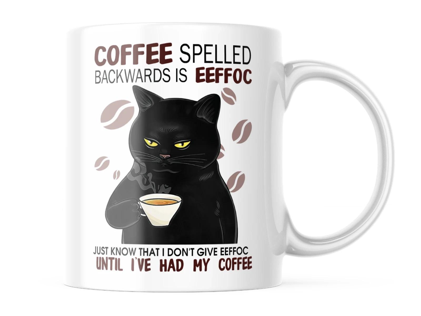 FUNNY COFFEE CAT MUG EEFFOC IS COFFEE SPELLED BACKWARDS 11 OZ CUTE CUP Unisex T-Shirt S