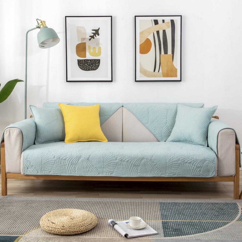 Universal Quilted Fabric Sofa Cushion Cover Non Slip Simple Nordic Style for Wooden Sofa