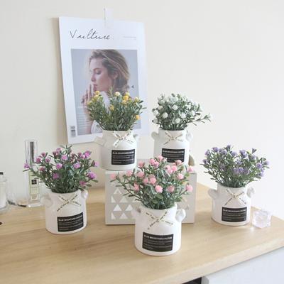 New Mini Ceramic Pot Flowers Bonsai Gypsophila Flowers DIY Gifts Artificial Potted Plant Artificial Babys Breath Home Decor