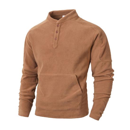 Men Stand Collar Sweatshirt Quarter Button-up Collar Casual Sweatshirt Fall Winter Warm Pullover with Kangaroo Pocket for Sports Street Wear S