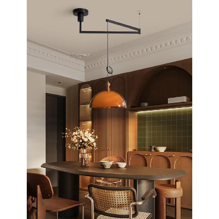 Vintage Brown Pendant Lamp Bauhaus Orange Pendant Light French Retro Dining Table Hanging Lamp Cafe LED Adjustable Chandelier