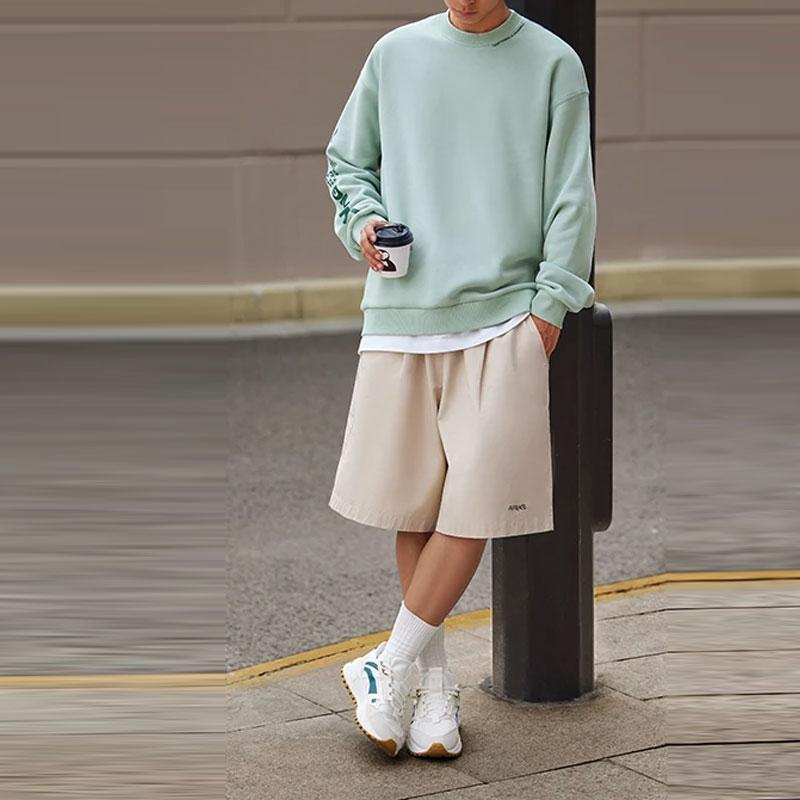 Li Ning Sports Lifestyle Series Letter Print Casual Pullover Long Sleeve Sweatshirt Unisex sweatshirt Gray-Mist-Green AWDTB37-3