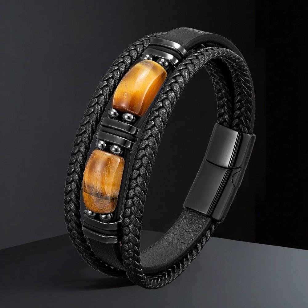 Hand-woven Leather Bracelet Magnetic Buckle Men's Bracelet Bulk Order Braided Leather Bracelet Men