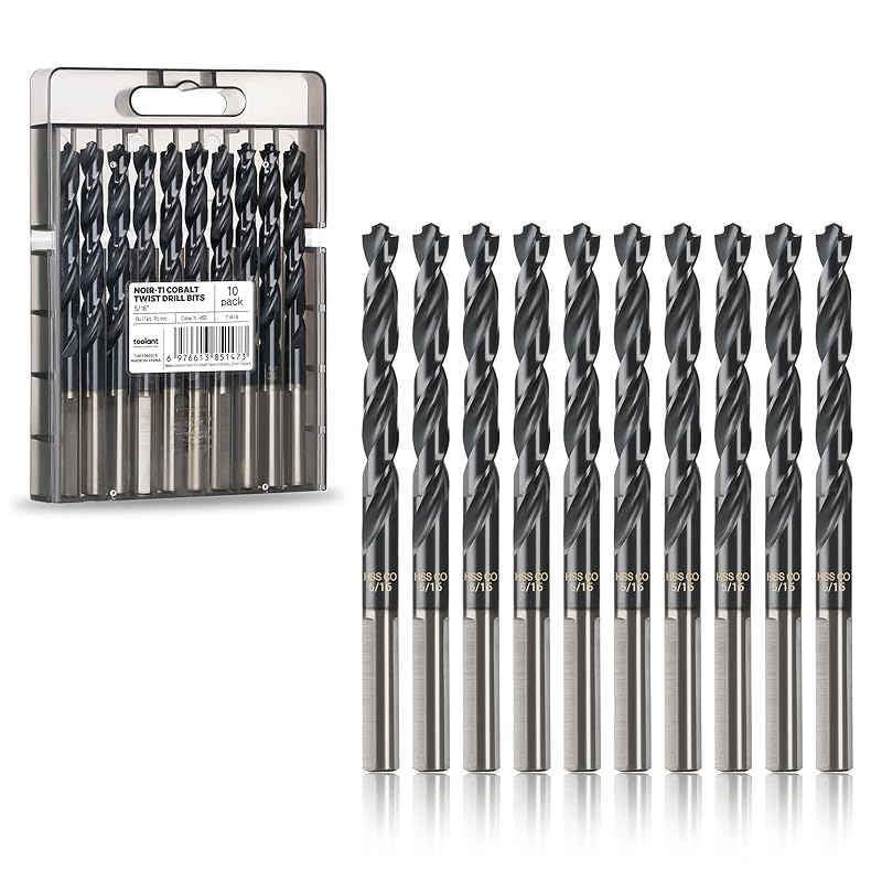 toolant Cobalt Drill Bit Set for Metal and Steel (Pro), Titanium Aluminum Nitride Coated (TiAlN) with Point Tip, for Hardened Metal, Stainless Steel,