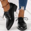 Black Patent Leather Shoes for Women  Autumn Pointed Toe Lace Up Dress Shoes Woman Shallow Mouth Low Heels Loafers Plus Size