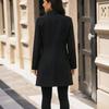 Women's Elegant Mid-Length Wool Trench Coat with Stand Collar Outerwear