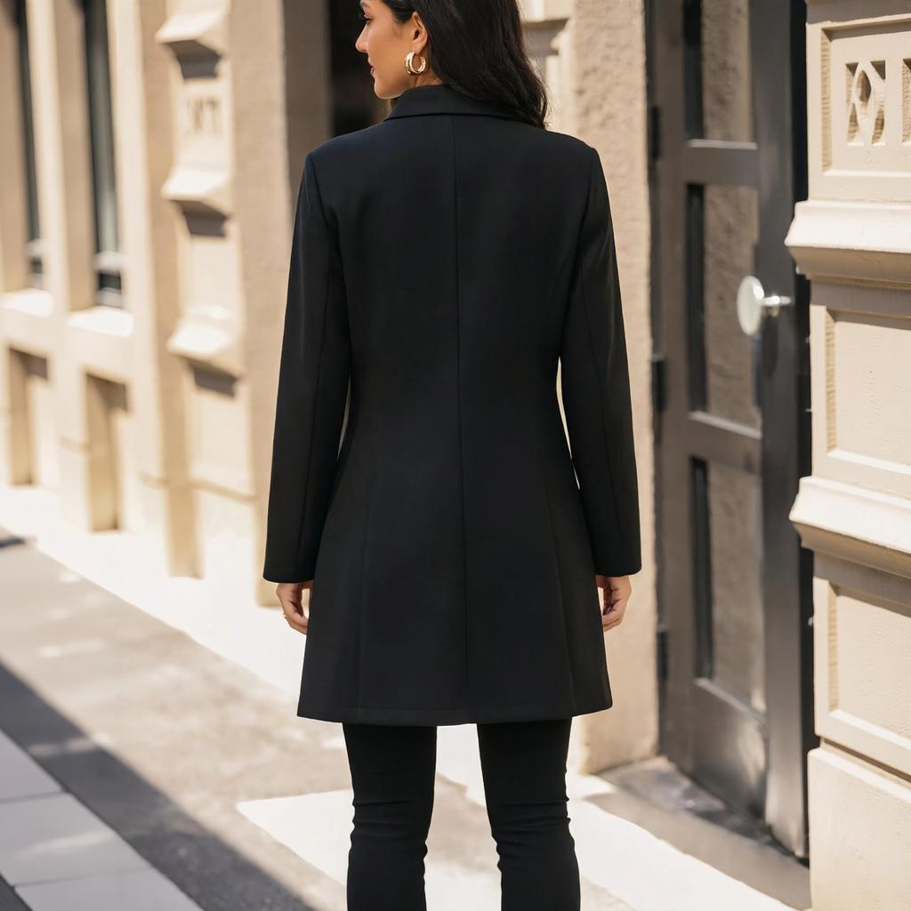 Women's Elegant Mid-Length Wool Trench Coat with Stand Collar Outerwear