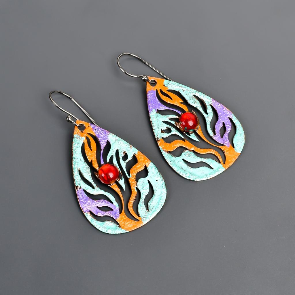 January Red Garnet Stone Silver Finish Multi Electroformed Drop Earrings Jewelry V-98