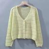 2025 women's summer hollow air-conditioning shirt, fresh candy color v-neck knitted cardigan, light and breathable long-sleeved sunscreen shirt