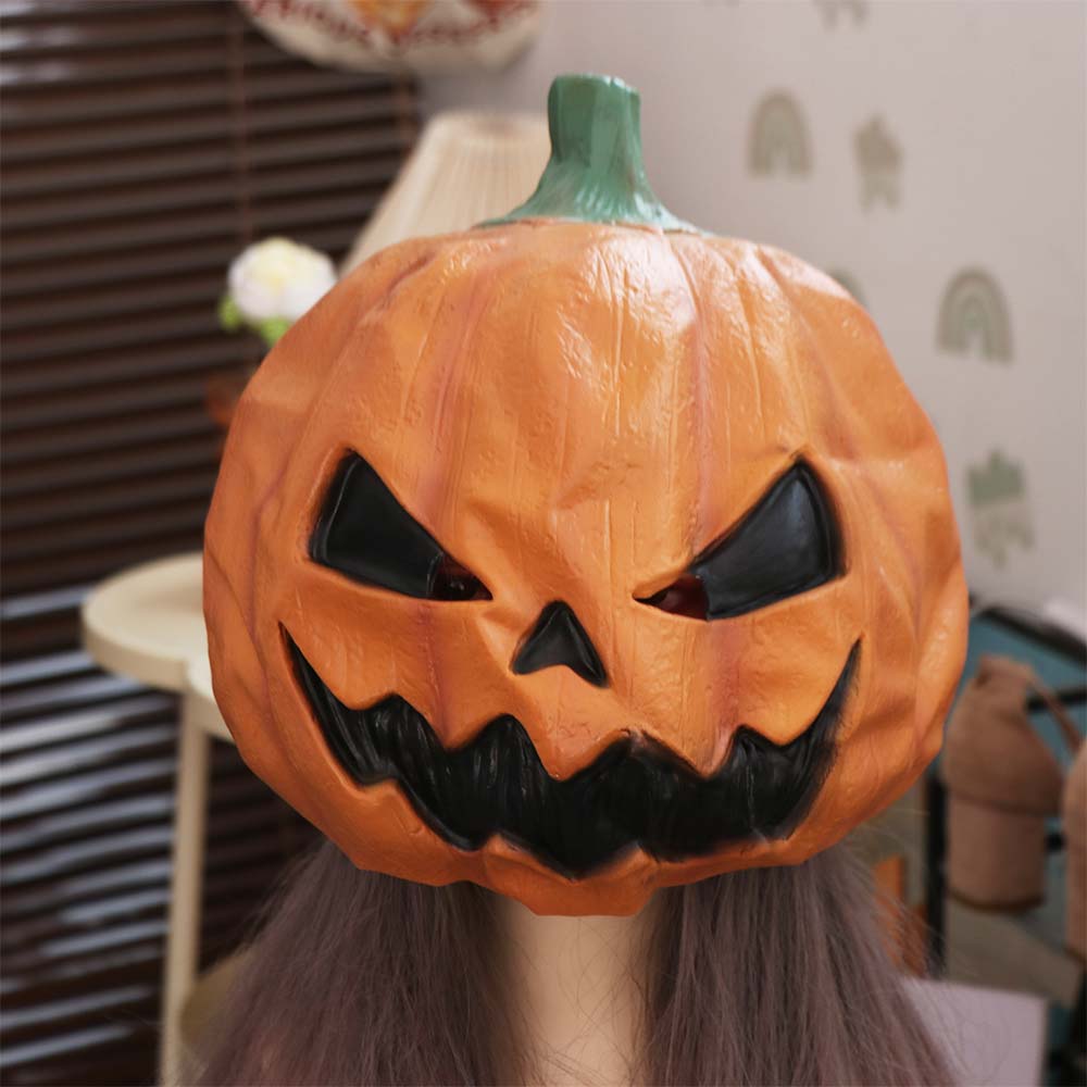 Latex Jackolantern Mask Head Cover Scary Pumpkin Mask Dress Up Props Masquerade Mask  Haunted House