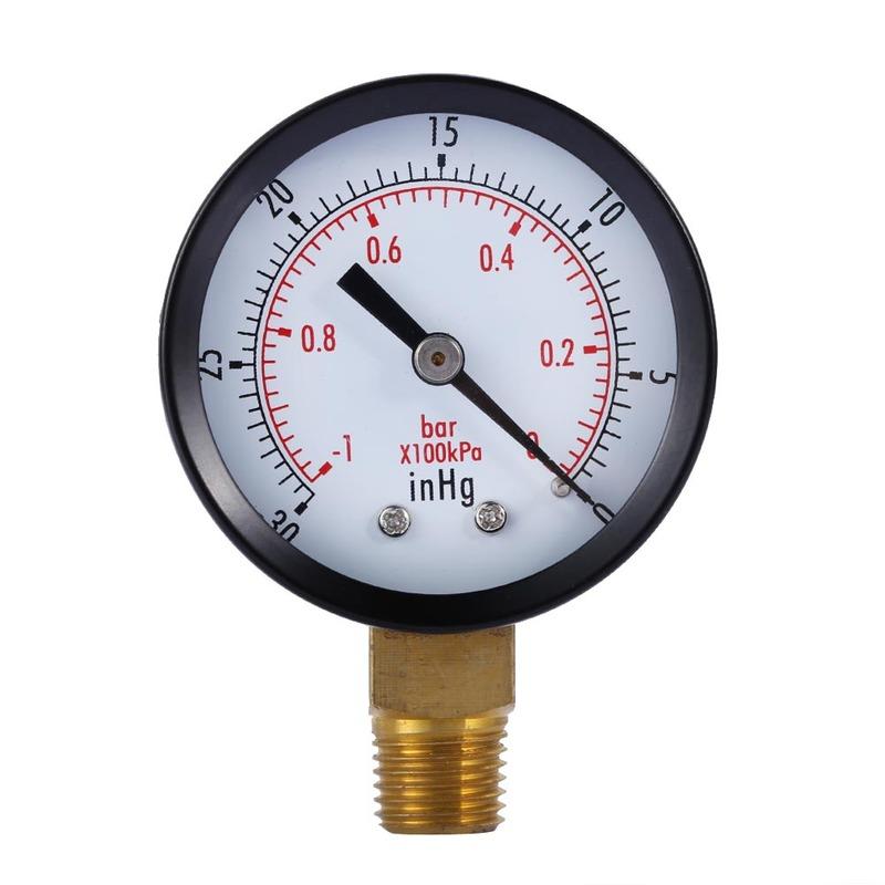 50mm Face Double Scale Pressure Gauge 1/4inch NPT Lower Mount 0~-30nhg 0~-1Bar Vacuum Manometer for Air Water Fuel Liquids