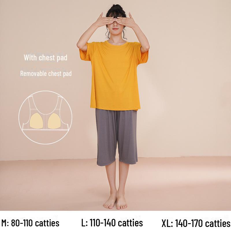 Women's Summer Short-Sleeve Modal Cotton Pajama Set with Chest Pad