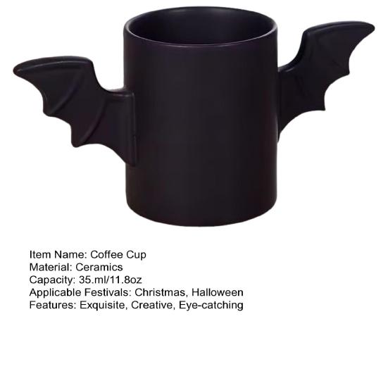 Bat Shaped Ceramic Coffee Cup 12oz Halloween Coffee Mug with Bat Wings Black Water Tea Cups for Office Home
