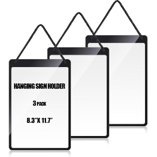 Thyle 3 Pcs Business Retail Hanging Sign Holder 8.3 x 11.7 Inch Plastic Advertising Signage Sign Holder Craftsman s Stall Clear Poster for Store