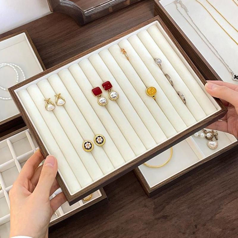Eco Friendly Walnut Wood Grain Jewelry Tray Multifunctional Organizer Storage Solution for Living Room Bedroom Vanity
