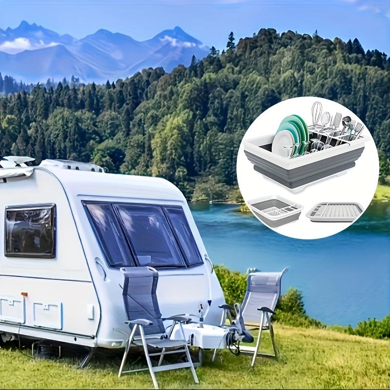 Składany stojak do suszenia naczyń z uchwytem na sztućce, Oszczędzający miejsce składany ociekacz do zlewu do domu, kampera, na kemping 1 szt. Plastikowy stojak na naczynia