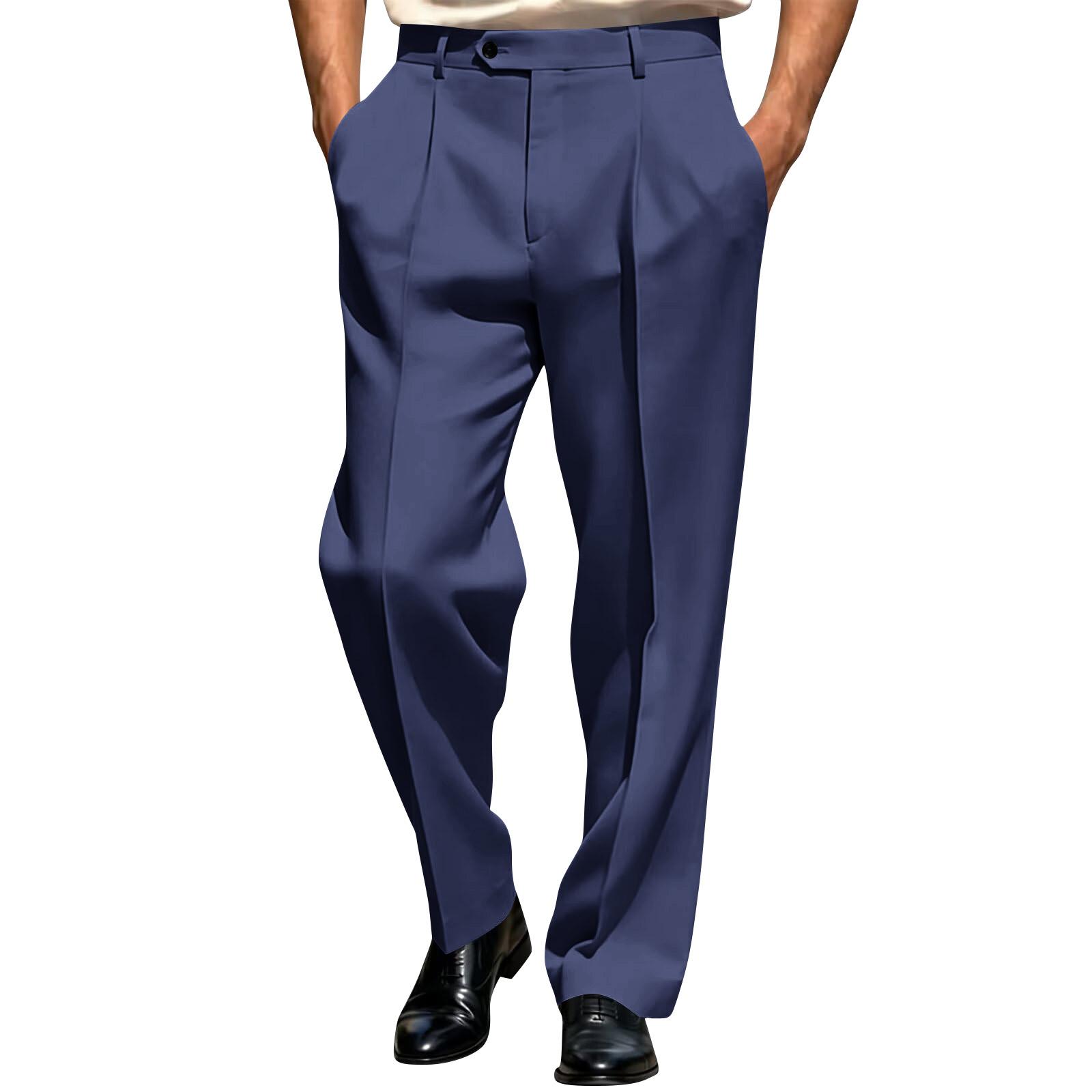 

Men s Solid Color Dress Pants Classic Fit Pleated Front Business Casual Trousers Suitable for Office and Formal Occasions L Темно-синій