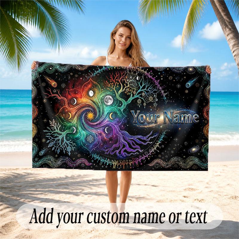 Tree of Life Theme Beach Towel Personalized Custom Name & Text Soft Quick Dry Beach Towel for Swimming Travel