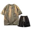 Men's Plus Size Casual Sports Set - Hong Kong Style, Summer, Loose, Round Neck, Short Sleeve, Five-Point Pants.