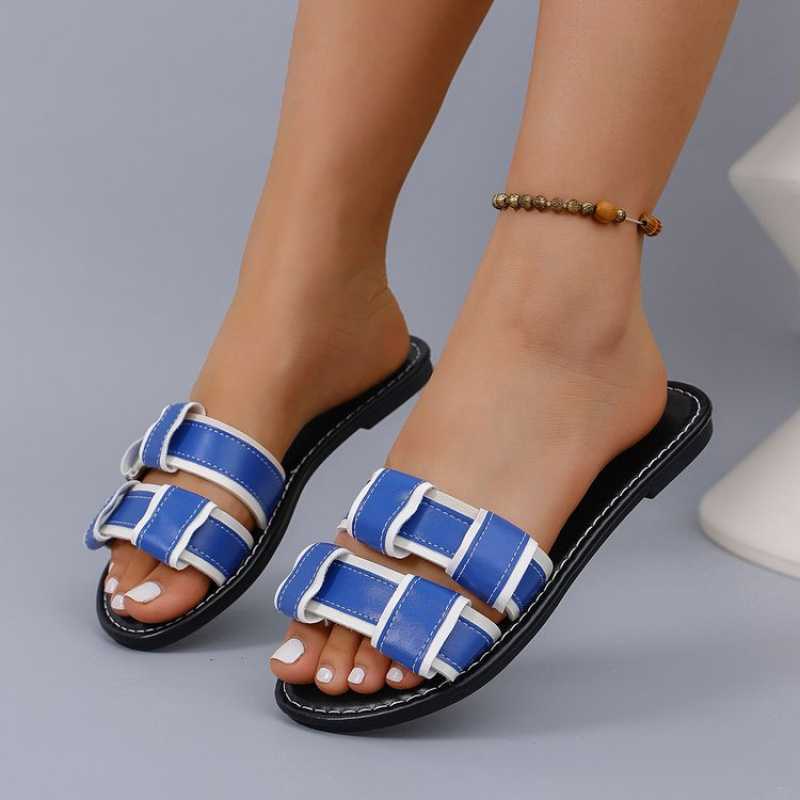 Large size flat-bottomed slippers for women's outer wear 2025 summer new cool slippers soft-bottomed cross-color beach slippers