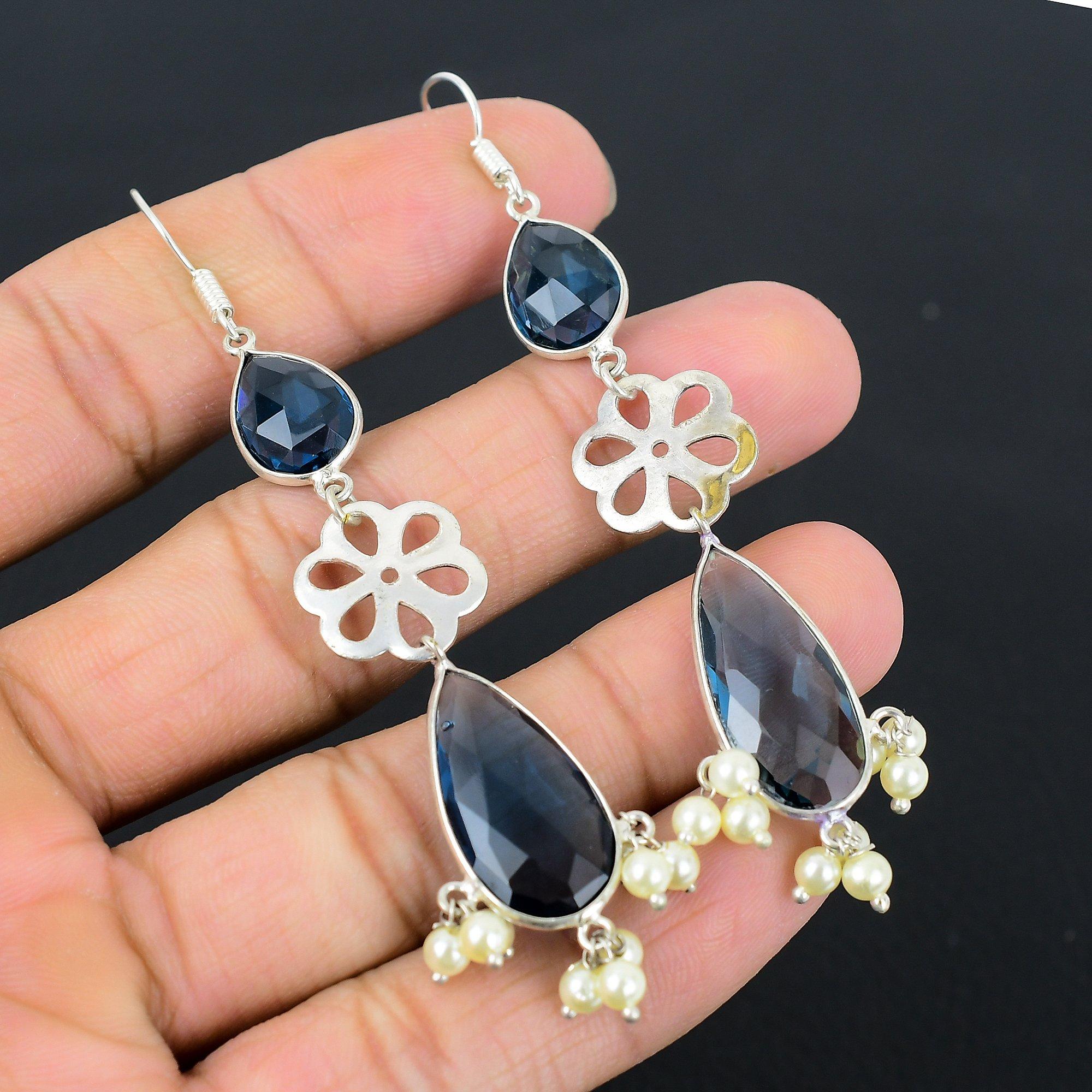 

Halloween Deal 925 Sterling Silver Natural Iolite Quartz Dangle Drop Earrings