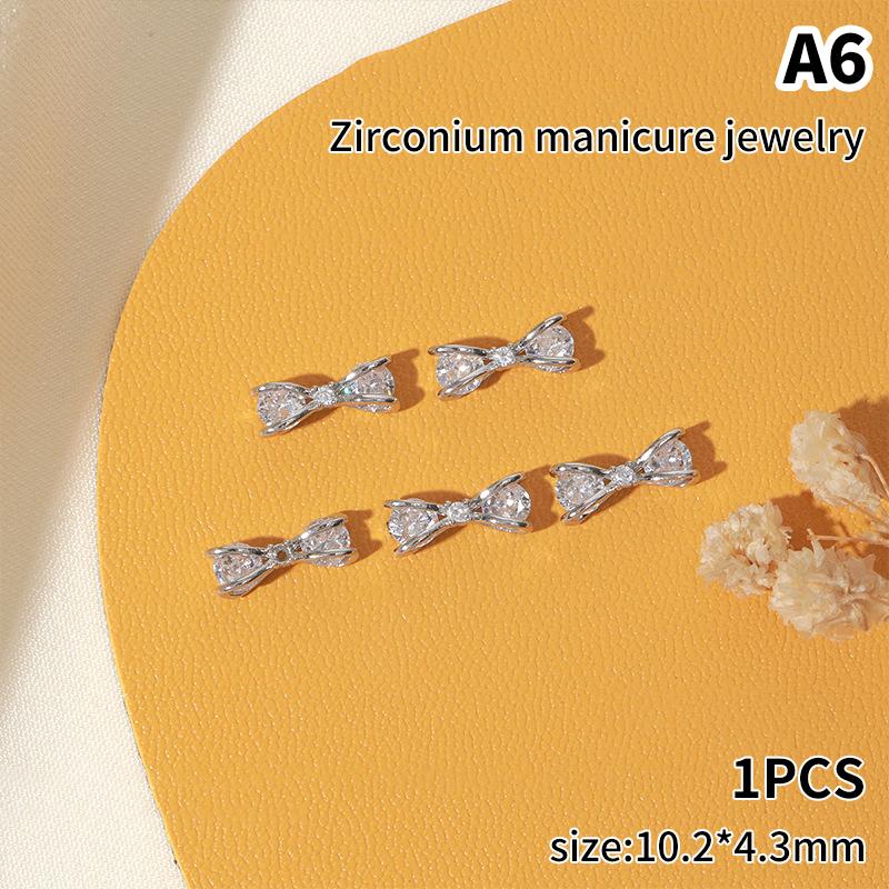 1Pc Glitter French Silver Bow Nail Art Charm 3D  Glass Stone Pearl Bowknots Nail Jewelry Diy Manicure Accessory