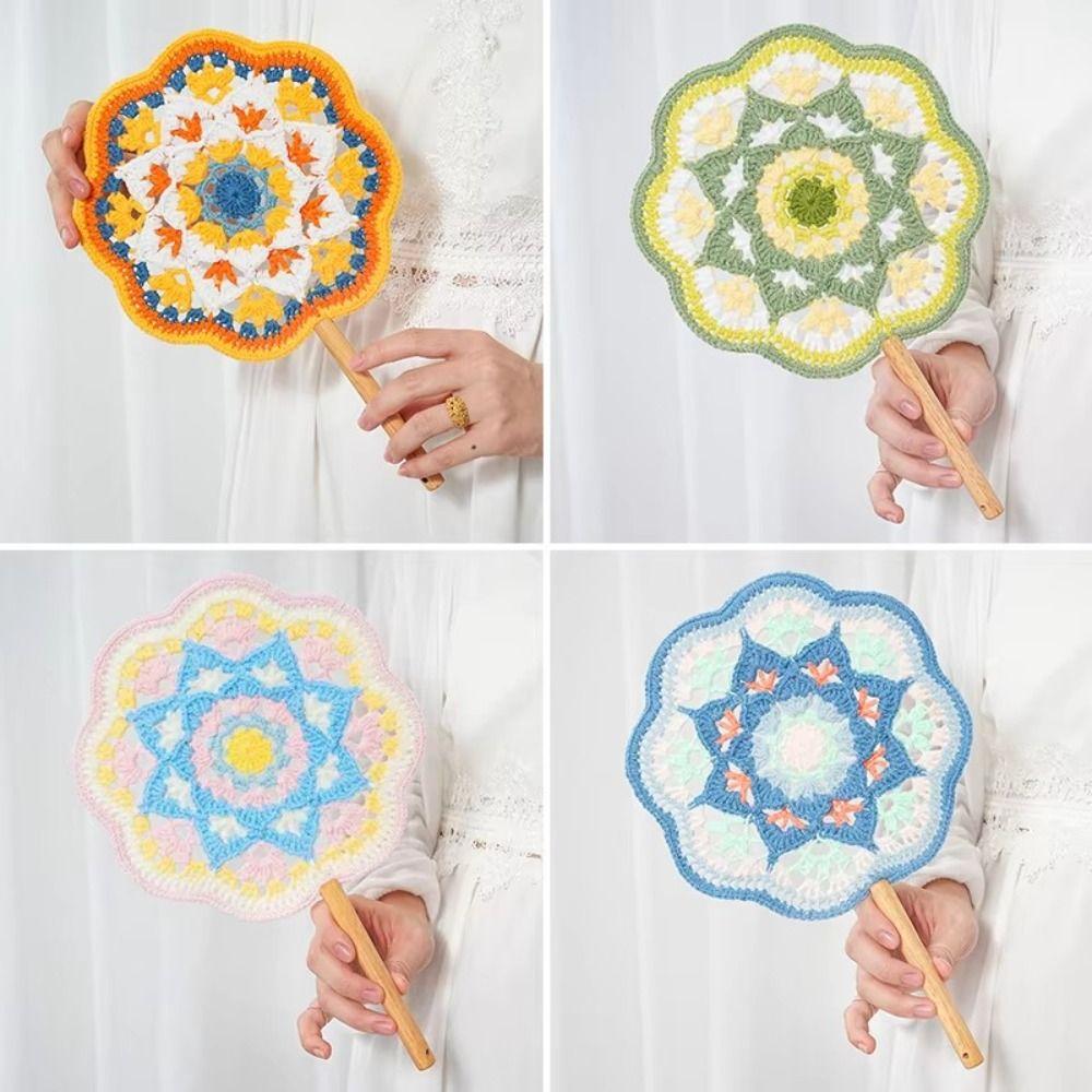 Handmade Crocheted Antique Style Fan Yarn Decorative Craft Fan Home Decor Weaving Fun  Gift