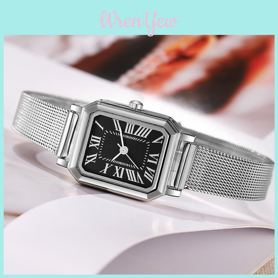 Vintage Square Student Watch With Metal Mesh Band For Women Casual Fashion