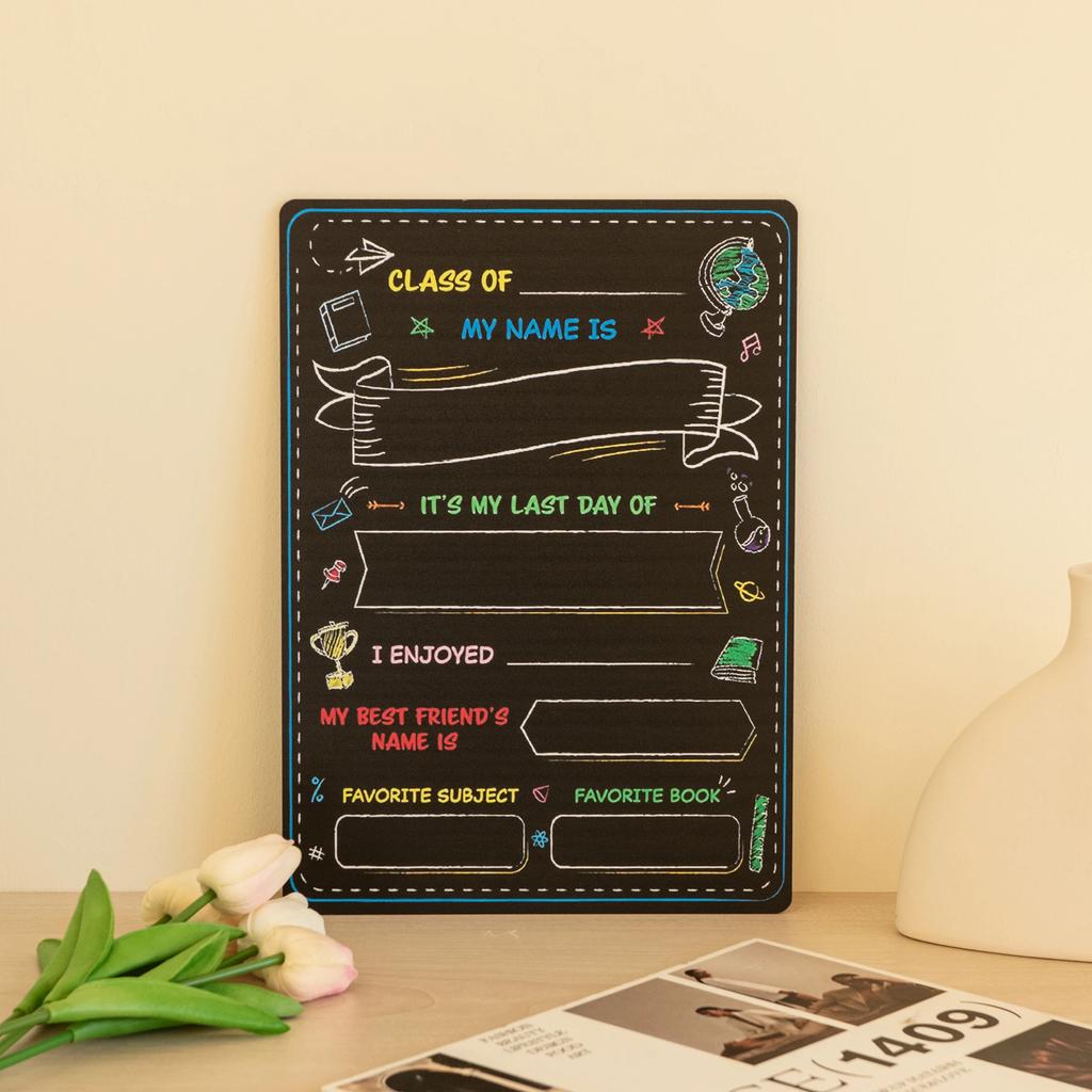 1pc-First And Last Day Of School Board, Double-Sided - My First & Last Day Of School Sign Chalkboard
