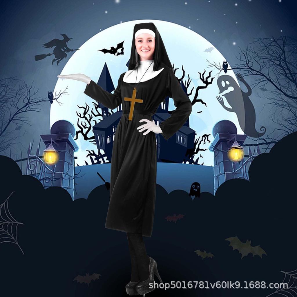 Adult Priest Nun Robe Halloween Missionary Virgin Mary Cosplay Religious Costume