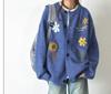 French retro fashion flower knitted cardigan autumn and winter new loose large version versatile sweater women's coat tide