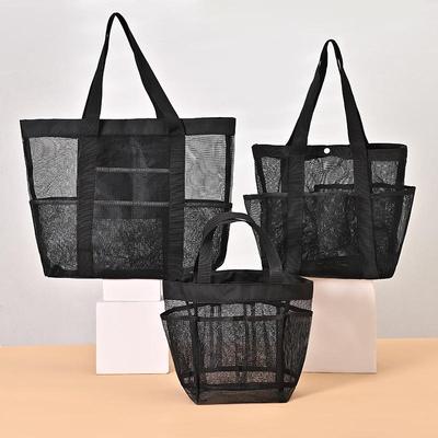 Large Capacity Hollow Polyester Mesh Beach Bag - Travel Toiletry and Swimming Storage with Draining Feature.