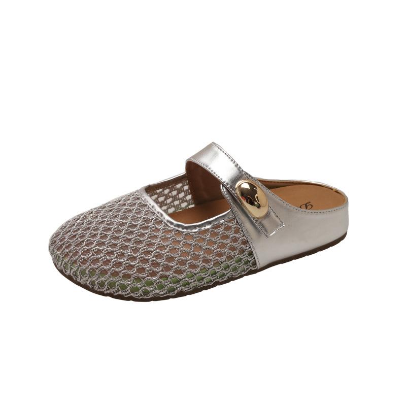 One-word Skirt with Grid Bag Head, New Cool Slippers 2025 Slippers Women's Summer Outer Wear Flat-bottomed Summer Non-slip Buckle